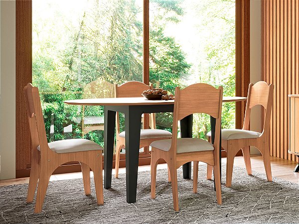 Mesa de Jantar Extensível Oval TM70 JPF com 4 Cadeiras CA18 J21 Dalla Costa
