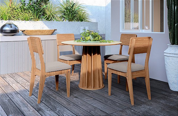 Mesa de Jantar Redonda TM71 WJ com 4 Cadeiras CA37 J20 Dalla Costa