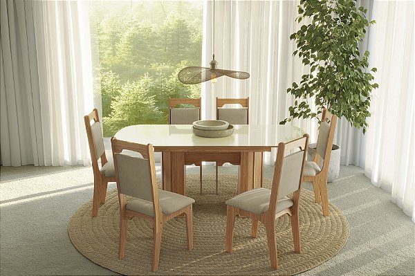 Mesa de Jantar Extensível TM74 WJ com 6 Cadeiras CA29 J21 Dalla Costa