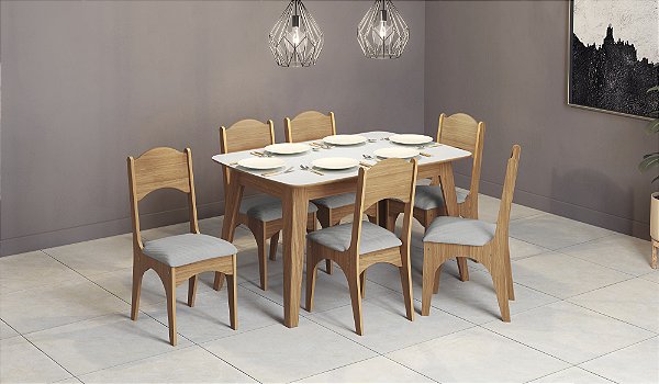 Mesa de Jantar Retrô TM78 WJ com 6 Cadeiras CA18 J22 Dalla Costa