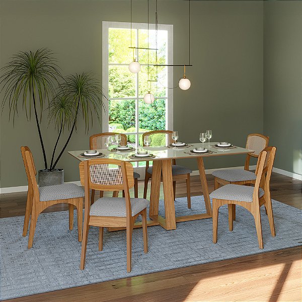 Mesa de Jantar TM87 WJ com 6 Cadeiras CA40 J20 Dalla Costa