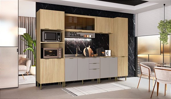 Cozinha Ibiza Louro Freijo/Cinza 100% MDF