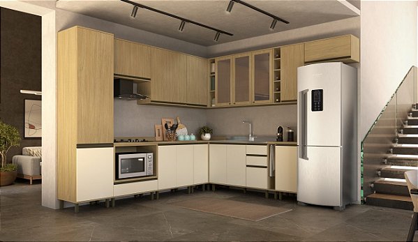 Cozinha Nova Dubai Louro Freijo/Champagne 100% MDF