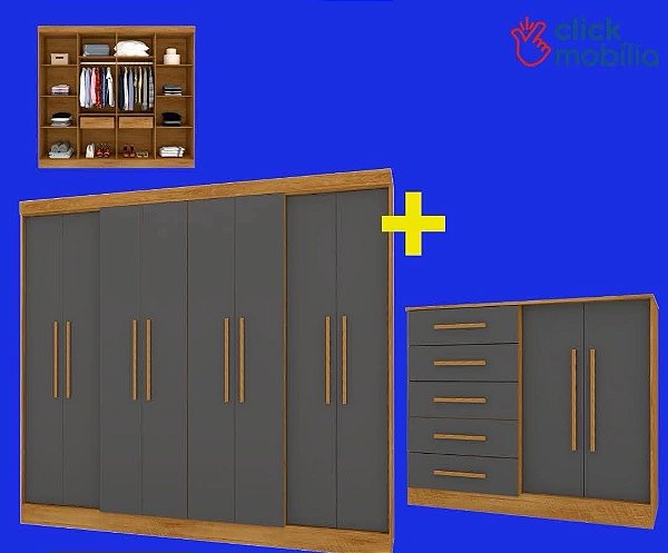 COMBO - Roupeiro Monaco e Cômoda Texas Freijo/Grafite