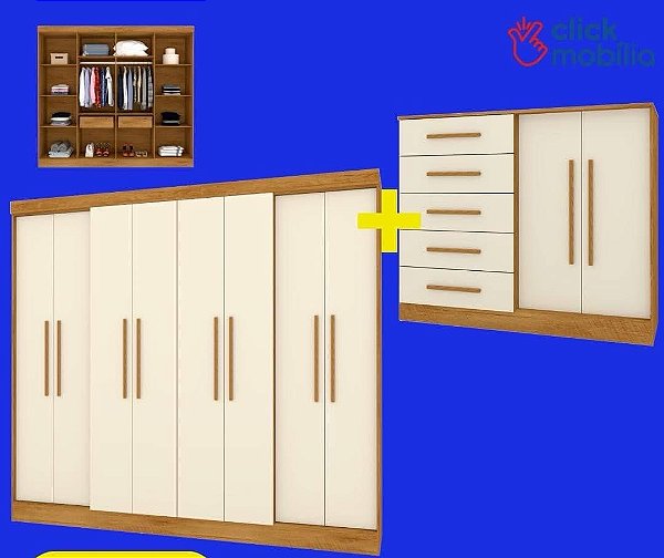 COMBO - Roupeiro Monaco e Cômoda Texas Freijo/Off White