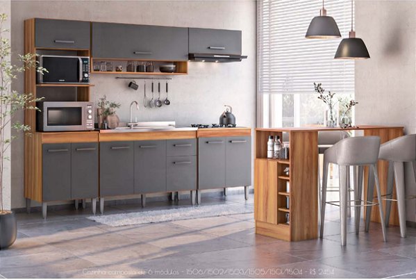 Cozinha Roma com Bancada Manchester/Grafite