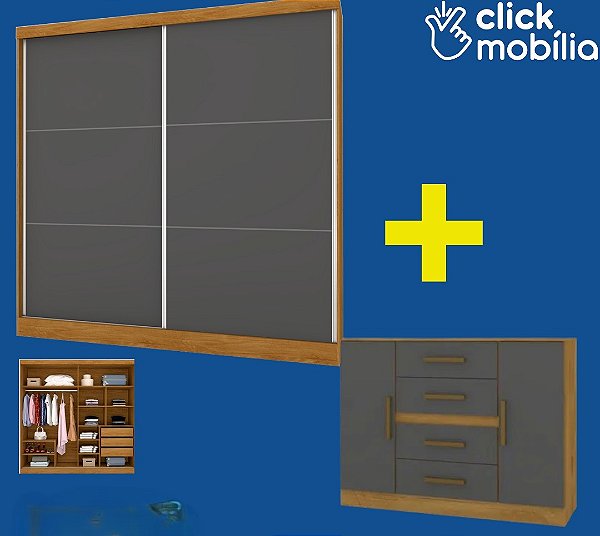 COMBO - Roupeiro Lisboa, Comoda Grecia Freijo/Grafite