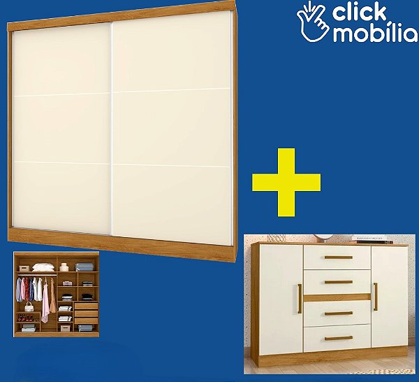 COMBO - Roupeiro Lisboa, Comoda Grecia Freijo/Off White