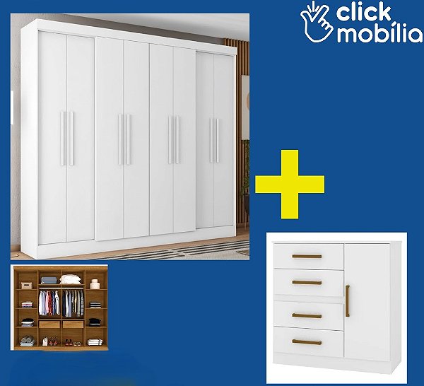 COMBO - Roupeiro Monaco e Comoda Malta Branca