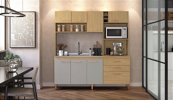 Cozinha Compacta Blume Louro Freijo/Cinza