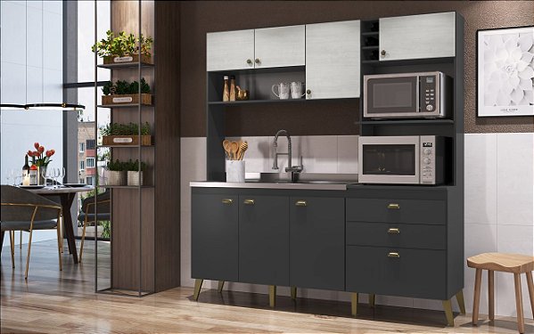 Cozinha Compacta Donna Grafite/Snow