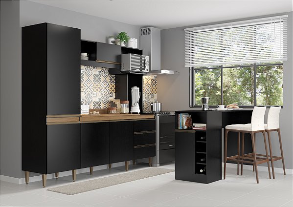 Cozinha Compacta Vitoria com Bancada Preta