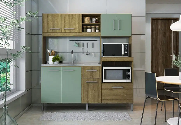 Cozinha Compacta Jasmim Mel/Verde Bellagio