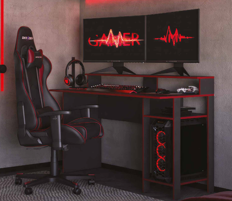 Mesa Gamer Preta/Vermelha