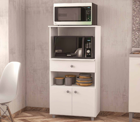 Armário Multiuso para Forno e Micro com Gaveta Branco