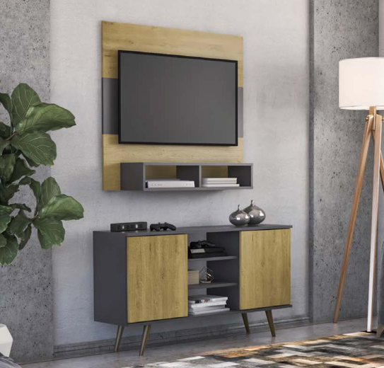 Rack e Painel Doha Mel/Grafite