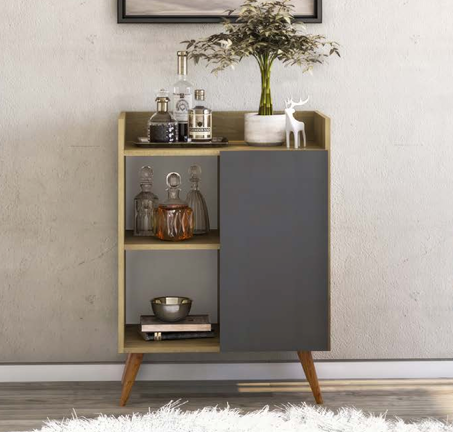 Aparador 1 Porta Onix Mel/Grafite