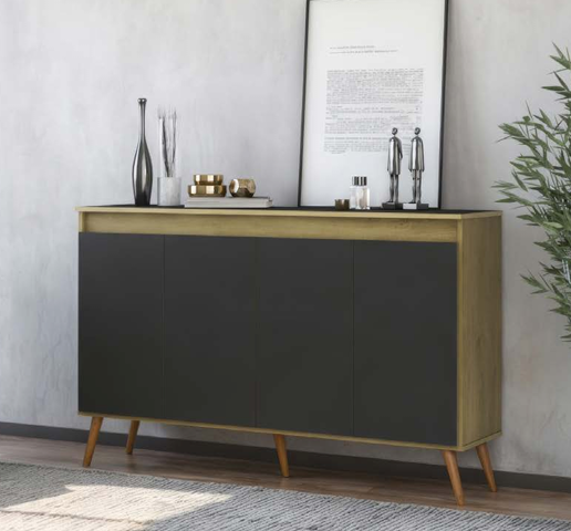 Aparador 4 Portas Mumbai Mel/Preto