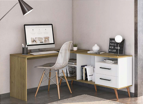 Mesa de Escritório de Canto Moove Mel/Branco