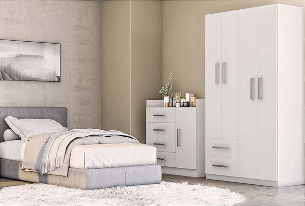 Conjunto de Cômoda e Roupeiro York Branco