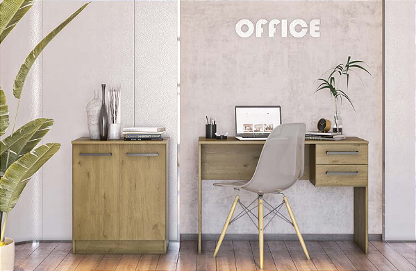 Conjunto Office Mesa de Escritório e Balcão 2 Portas Mel