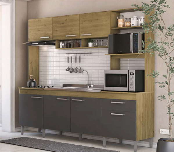 Cozinha Compacta Bragança Mel/Grafite