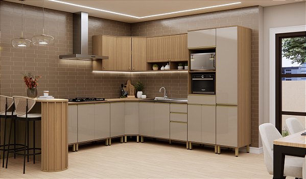 Cozinha Modulada Cora Freijo/Mocca 100% MDF