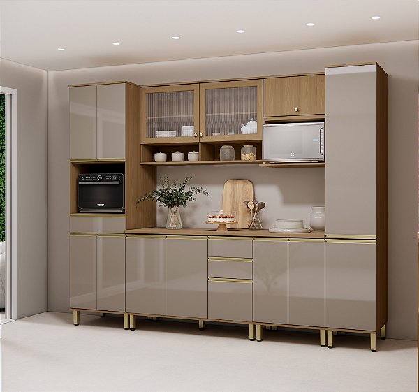 Cozinha Modulada Cora Freijo/Mocca 100% MDF