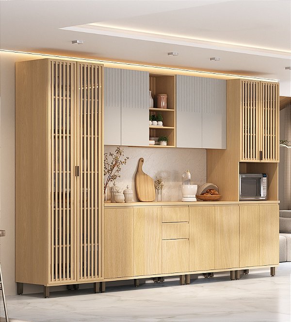 Cozinha Aura Carvalho/Cinza Cristal 100% MDF