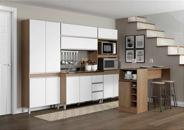 Cozinha Sabrina 0010 Avelã/Branca com Bancada