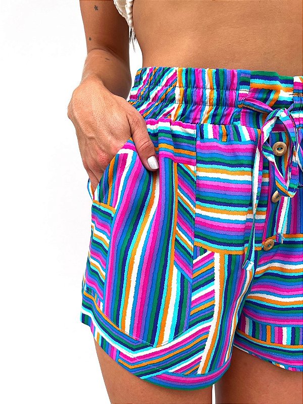 Shorts Curto Colorido Com Amarração Samba