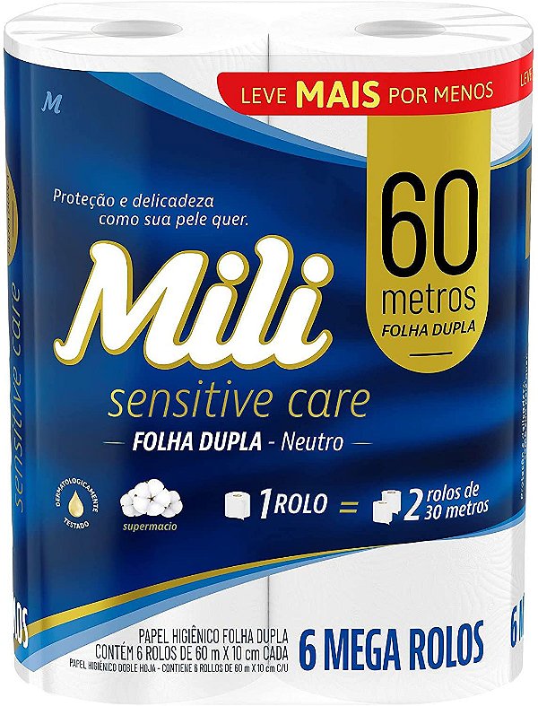 Mili Papel Higiênico Folha Dupla 60M C/ 06 Rolos