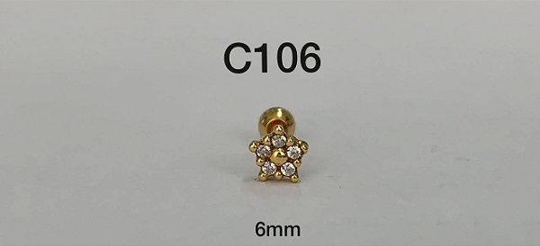 Flor em prata 925 dourado 6mm