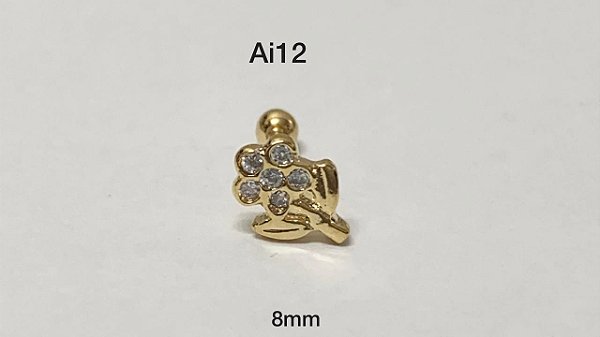 Tragus folheado dourado flor 8mm (bolinha 3mm)