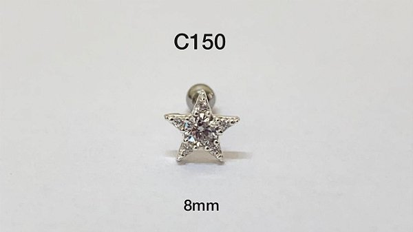 Tragus estrela em prata 8mm