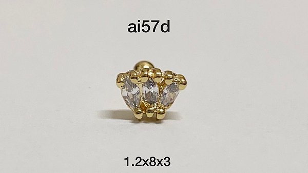 Tragus folheado dourado 3 pedras 8mm