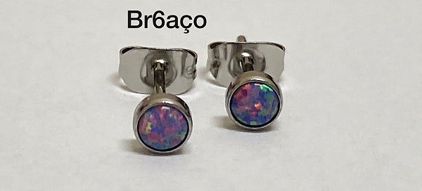 brinco aço pedra opala lilas