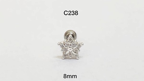 Estrela em prata haste aço 8mm