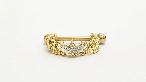 Conch folheado com banho de ouro pedra navete 11mm