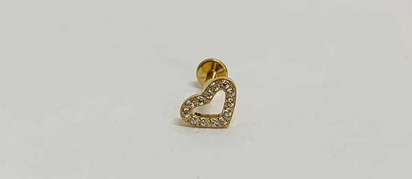 Labret titânio pvd gold coração vazado 8mm