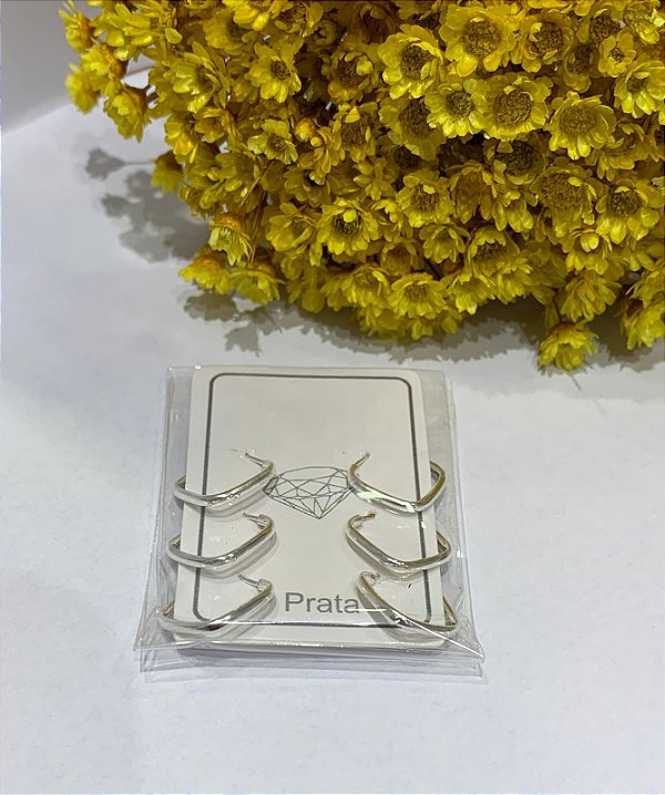 Trio de brinco triângulo em prata 925