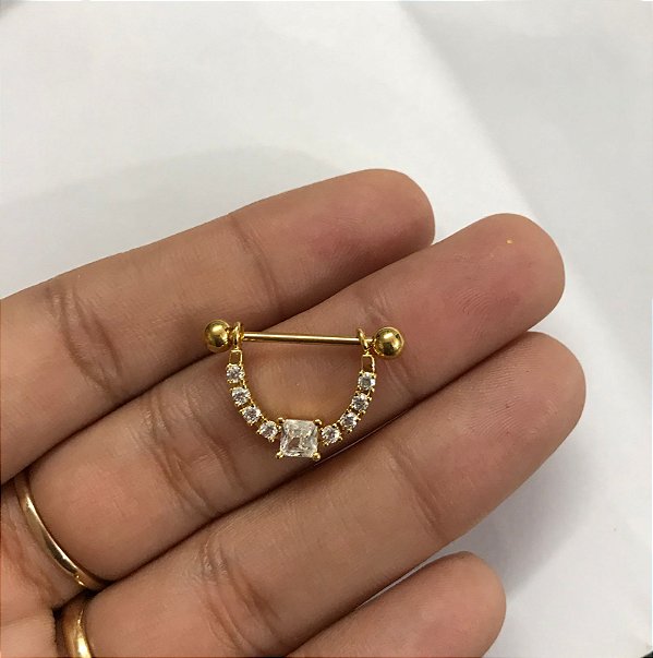 Mamilo folheado dourado 'haste aço 14mm