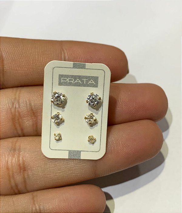 trio de brinco folheado a ouro18k