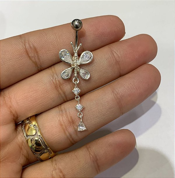 umbigo folheado borboleta com Zircônia