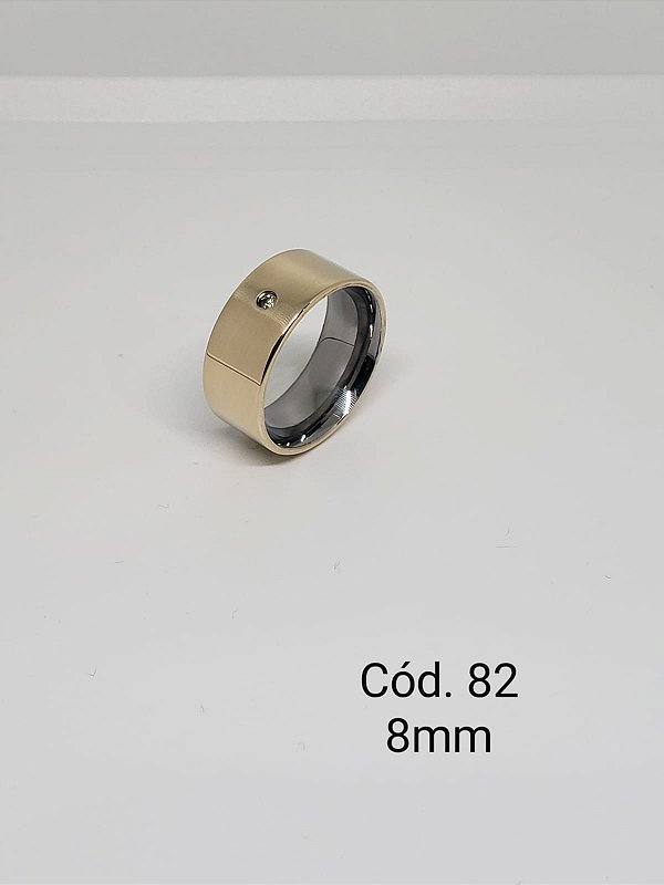 lisa em ouro 18k c/ base em aço c/ pedra 8mm - reta