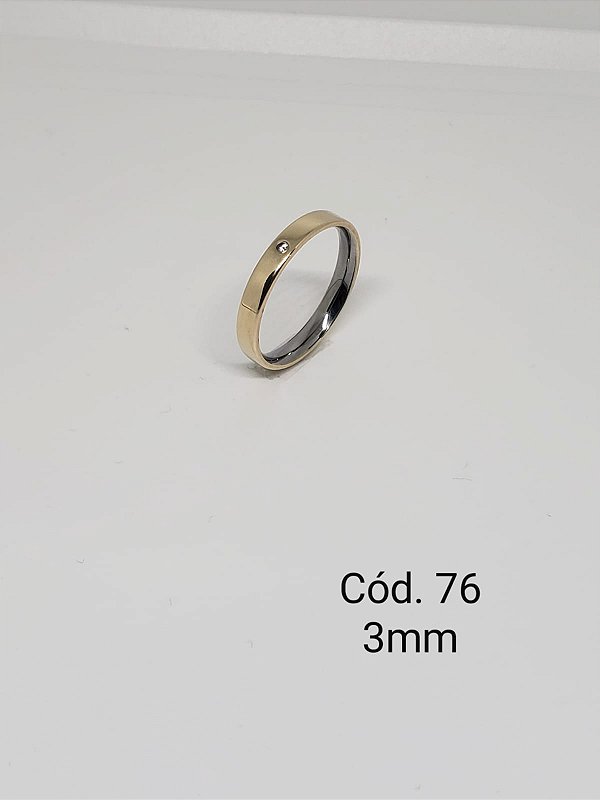 lisa em ouro 18k c/ base em aço c/ pedra 3mm - reta