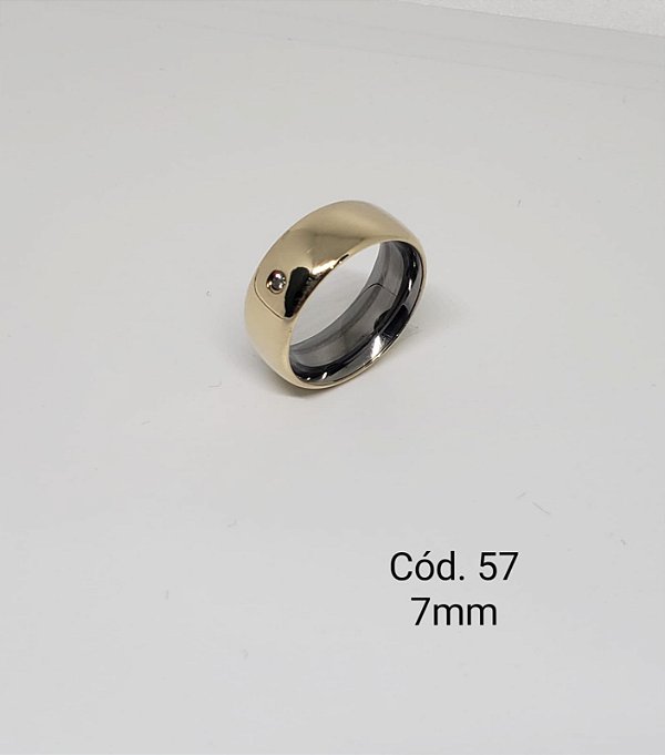 lisa em ouro 18k c/ base em aço c/ pedra 7mm - abaulada