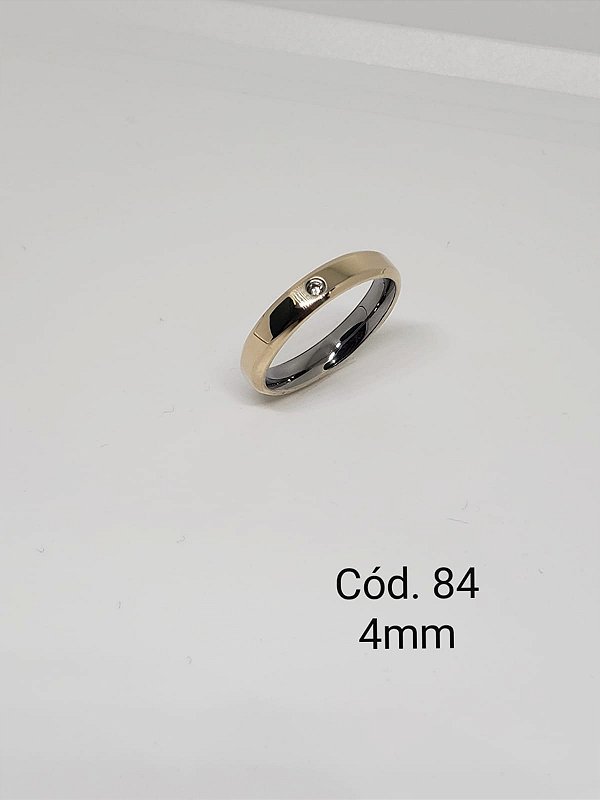 lisa em ouro 18k c/ base em aço chanfrada c/ pedra 4mm - reta
