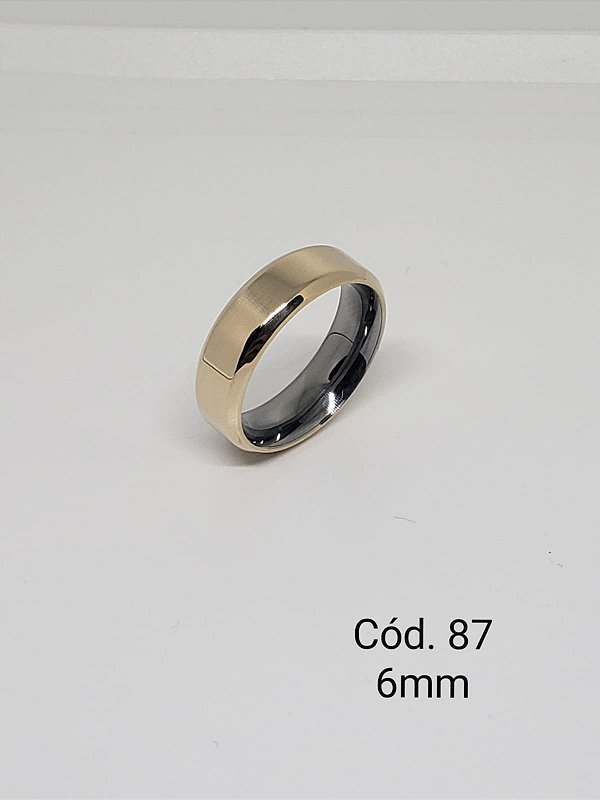 lisa em ouro 18k c/ base em aço chanfrada 6mm - reta