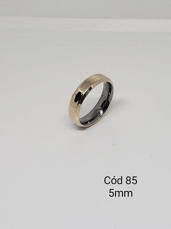 lisa em ouro 18k c/ base em aço chanfrada 5mm - reta